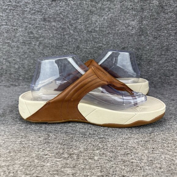 ✅Fitflop Sandals Woman’s 10 Walkstar III #030-017 Brown Leather Thong Flip Flops - Picture 8 of 9